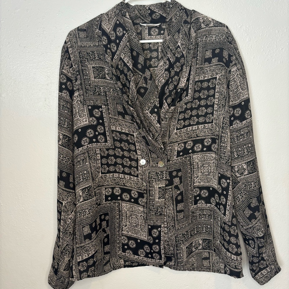 Vtg Susan Hutton Black & White Button Down Double Breasted Blouse Size 14 - Picture 5 of 10